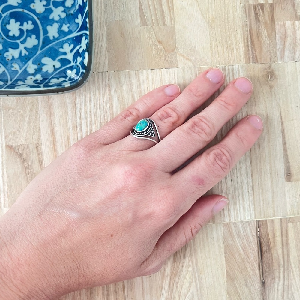 Vintage style 925 sterling silver blue green gemstone ring - Picture 2 of 8
